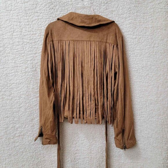 Rue21 Jacket Womens XL Brown Biker with Tassels Full‎ zipper Pockets New Tags - Picture 2 of 8